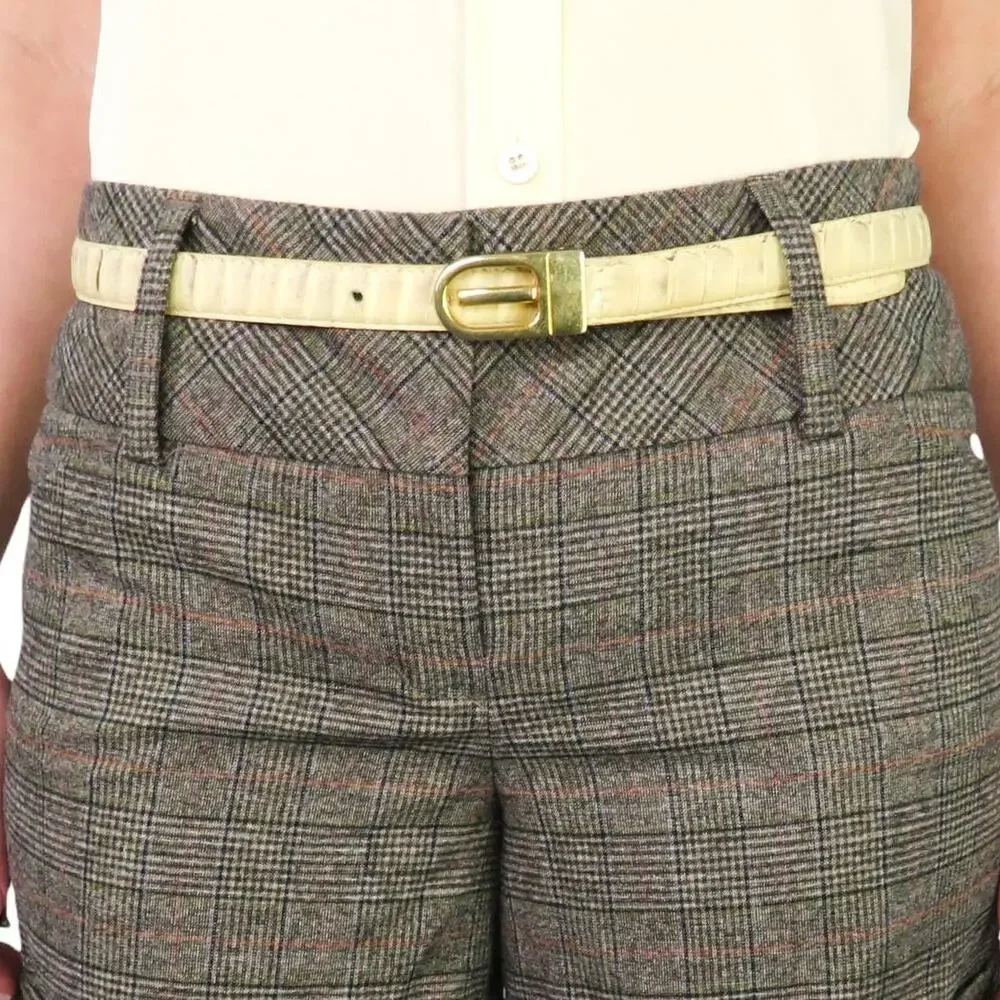 1980s Vintage Cream Snakeskin Belt with Gold Buckle